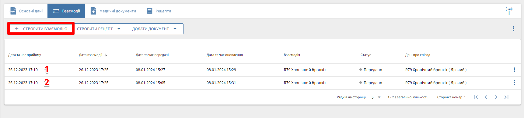 Кілька взаємодій у прийомі